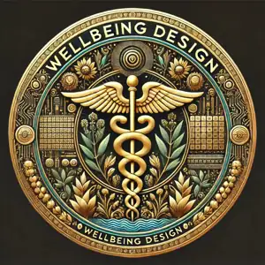 WELLBEING DESIGN emblem for future module – integration of mind, matter, and diagnostic insight