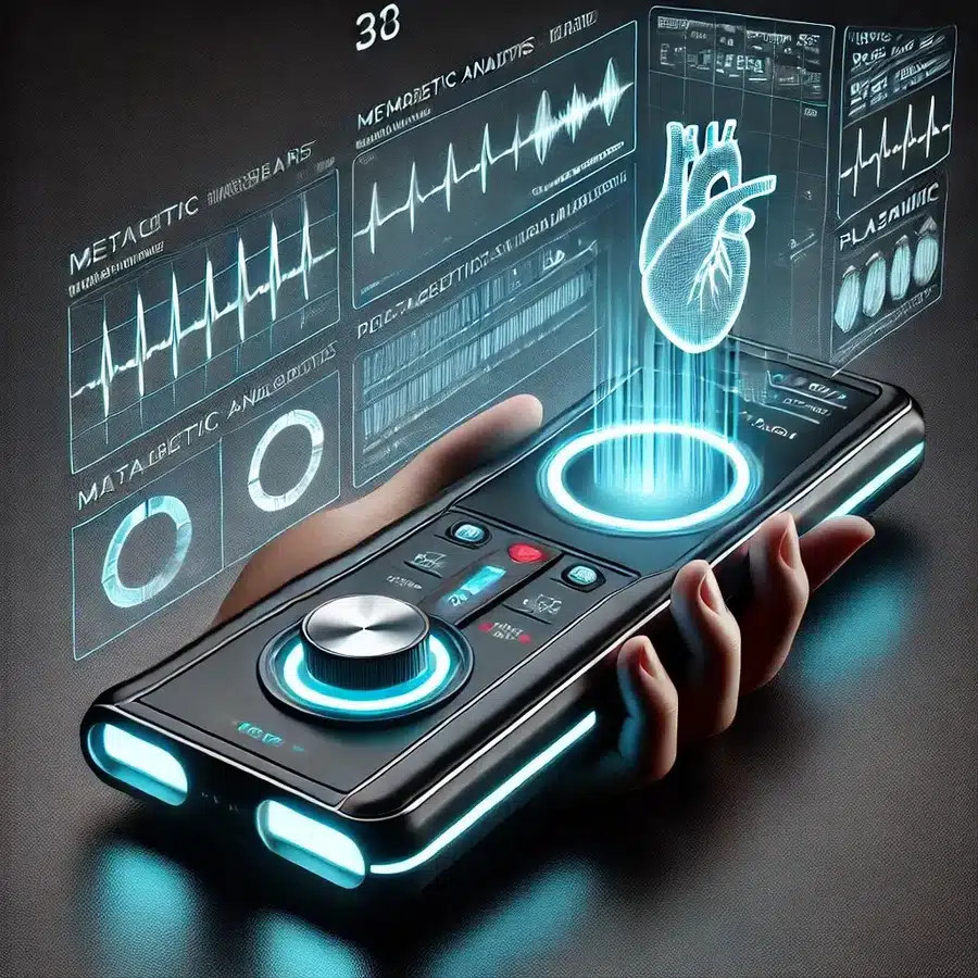 Digital diagnostic interface displaying real-time biometric data including ECG and system analysis